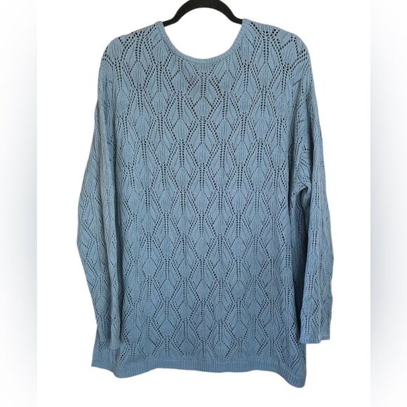 Peace Love World Women's Boheme Open-Stitch Novelty Sweater Blue. Size 1X - Picture 3 of 8